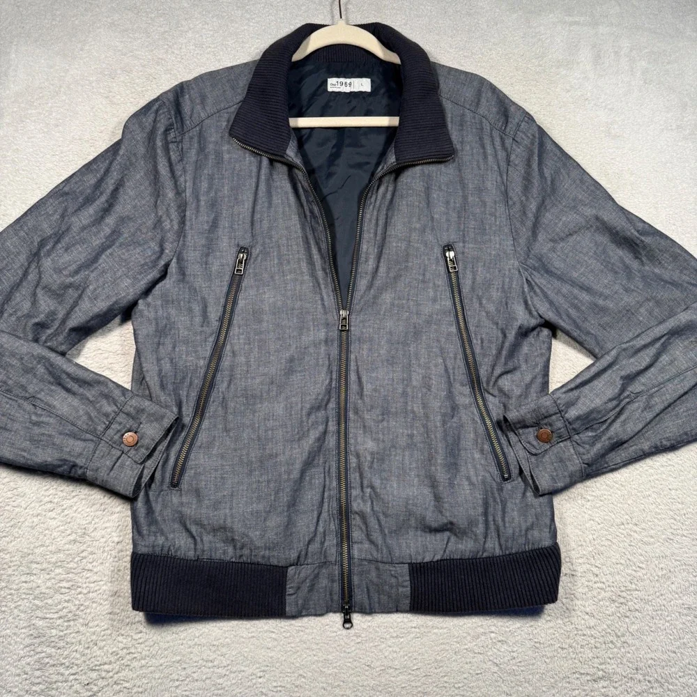 Gap 1969 Jacket Mens Large Blue Linen Cotton Blend Retro Bomber Lightweight‎